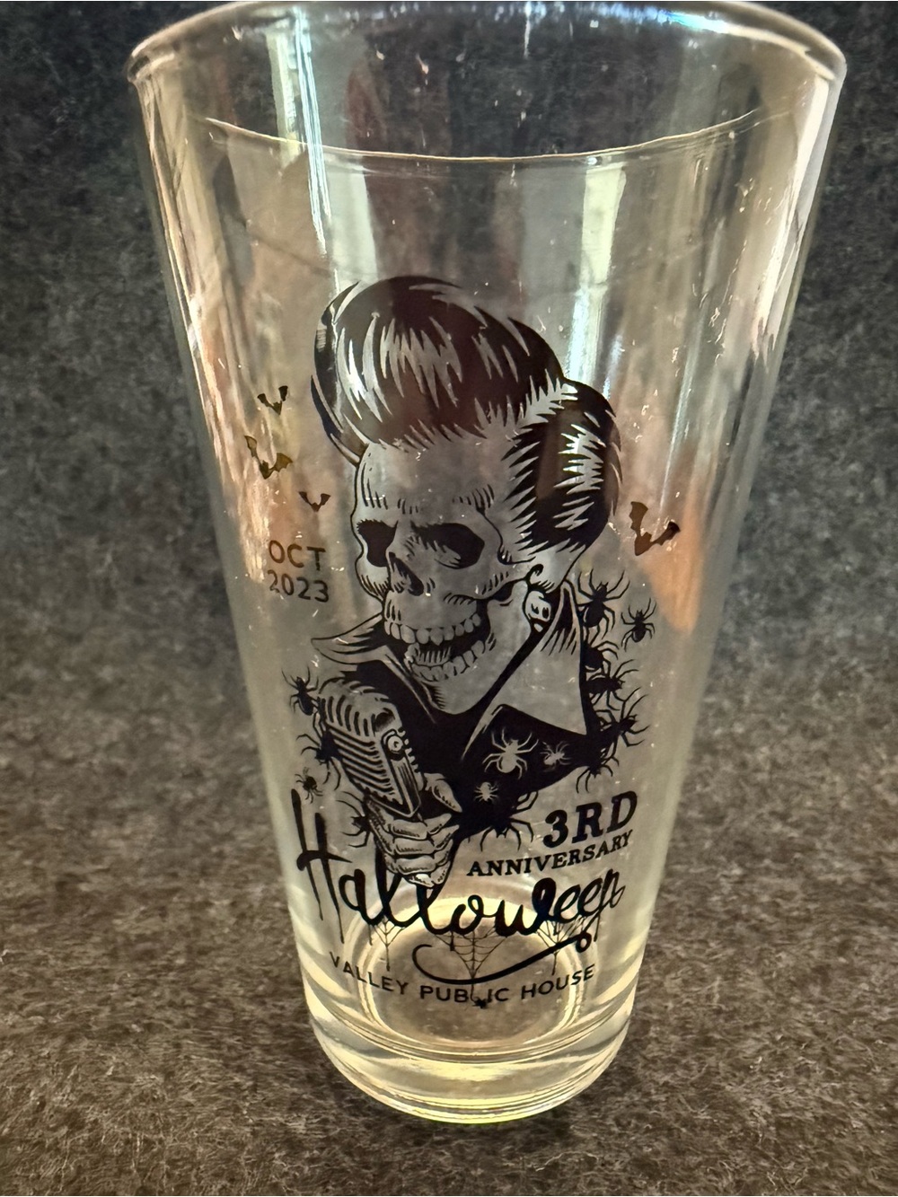 Valley Public House Halloween 3rd Anniversary Glass – Black Skull Graphic Pint